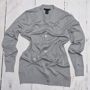 GRACE ELEMENTS Grey Gray V-Neck Button Cardigan Sweater